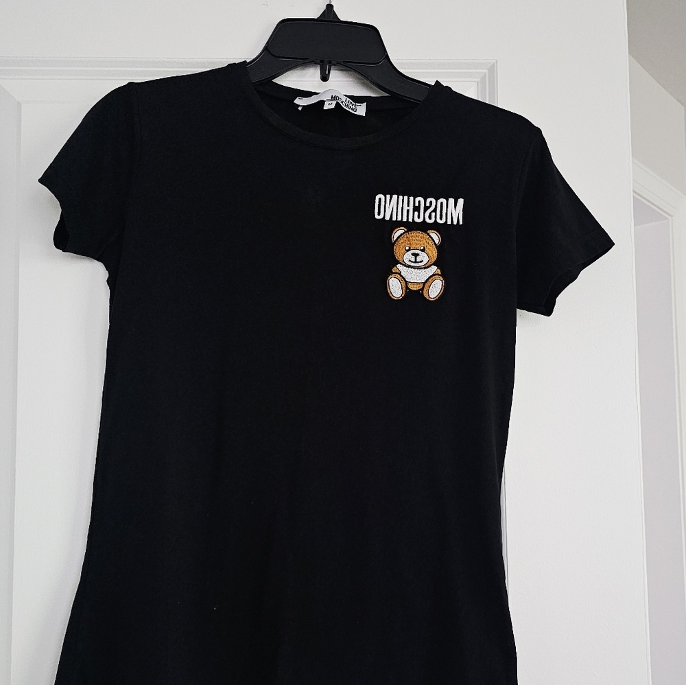 Love Moschino Black Tee with Brown Teddy Patch